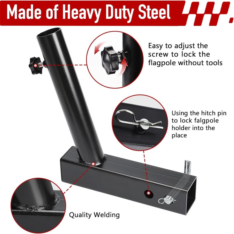 DenForste Hitch Flag Pole Holder, Flagpole Hitch Mount Universal, Angled Flag Pole Holder, Fit for 2 inch Hitch Receiver, Compatible with Trailer Truck Jeep RV Pickup - Image 3
